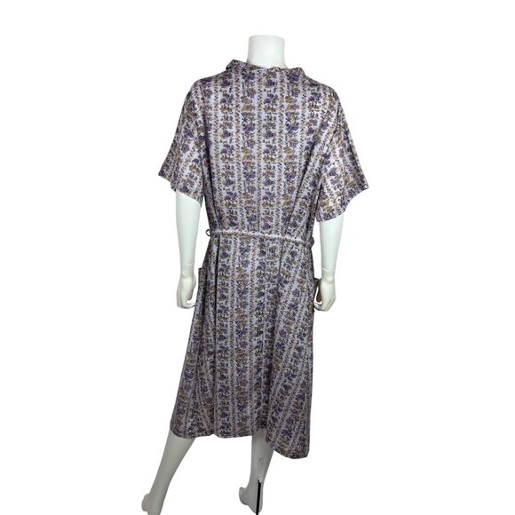Vintage 60s Toile Dress Womens 2X Purple Novelty Print Belted Volup Necktie Shir - Picture 12 of 14